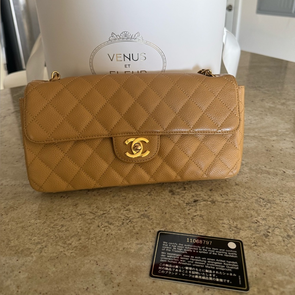Chanel East West Flap Beige Caviar Gold